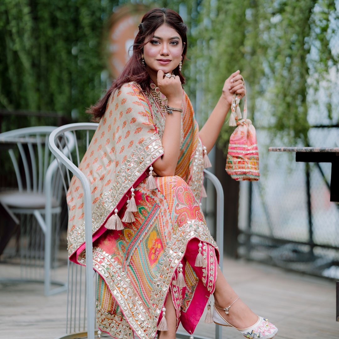 Tassel Tara – টিল ব্লু হ্যান্ড এমব্রয়ডার্ড ফ্লেয়ার্ড কাফতান সেট