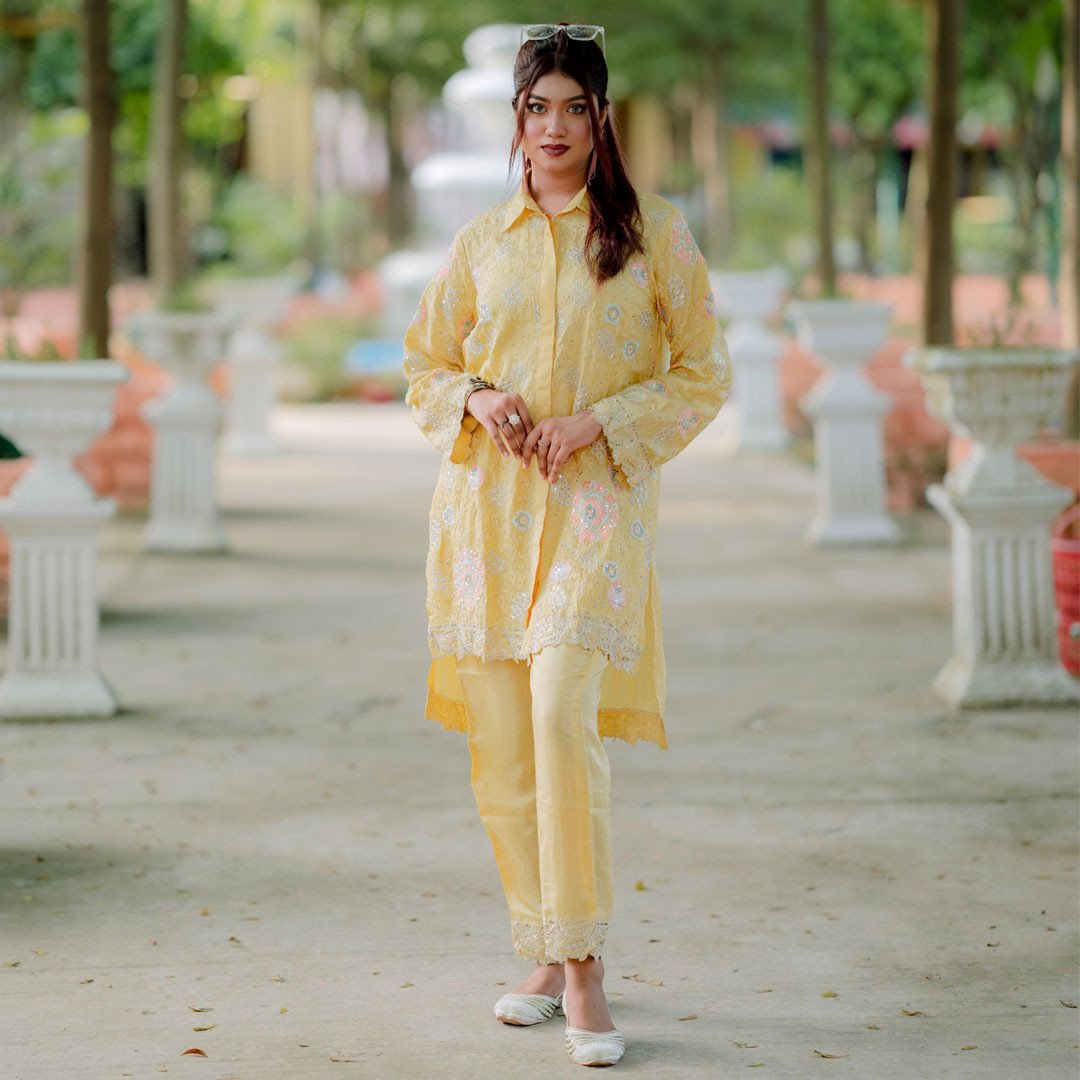 Sunshine Blossom – ইয়েলো এমব্রয়ডার্ড আনারকলি সেট